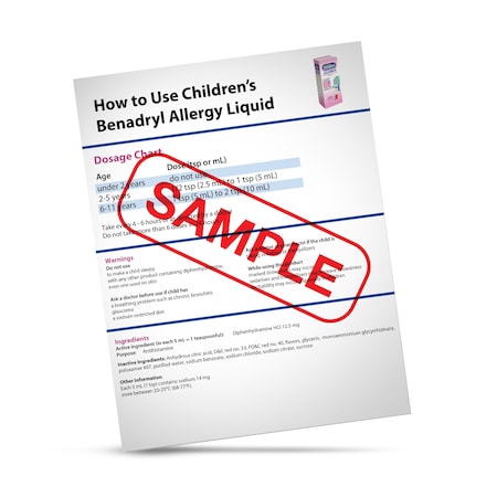 Replacement Emergency Instruction Sheet  Childrens Benadryl Liquid
